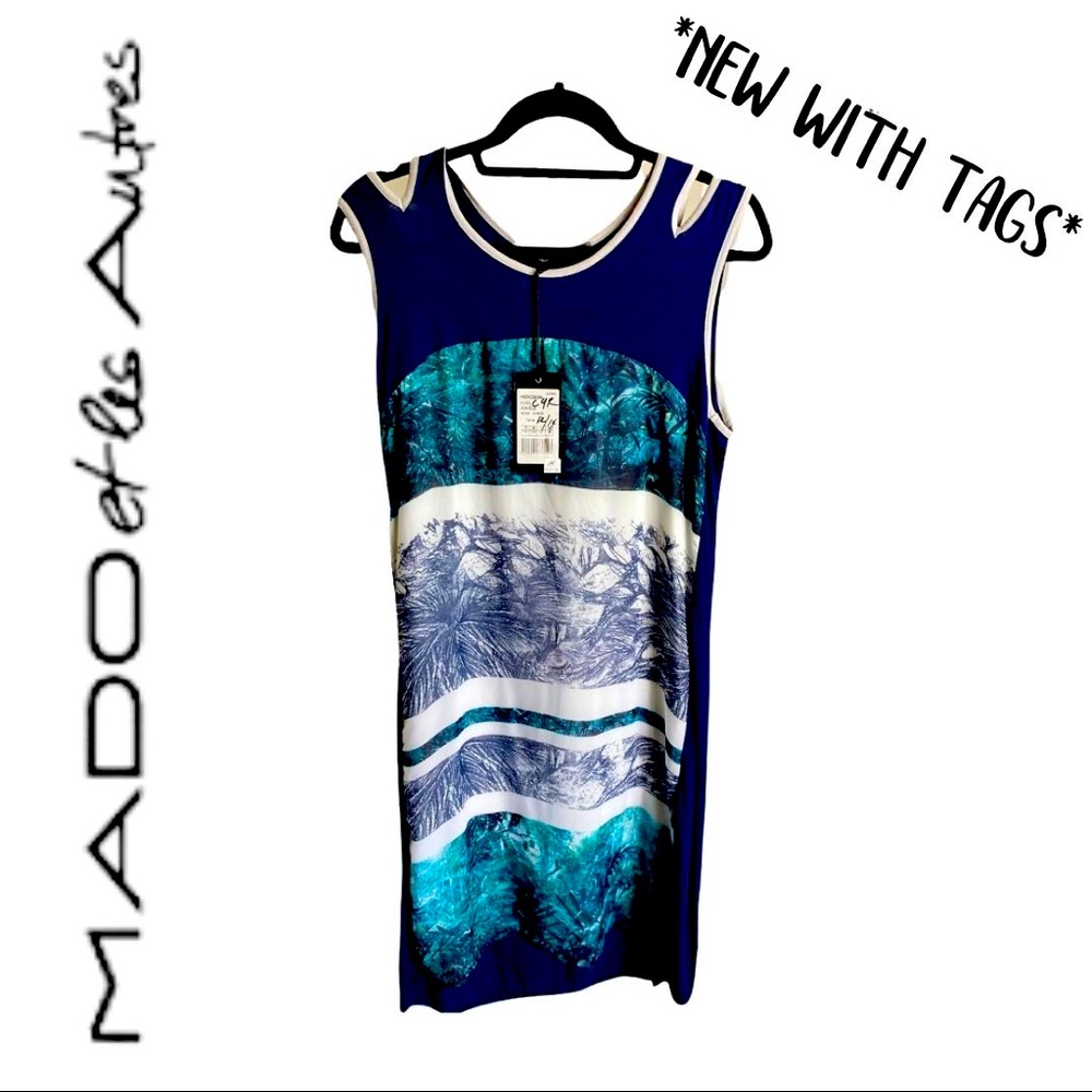 Mado et les Autres Sleeveless Navy Blue Print Dress New with Tags
